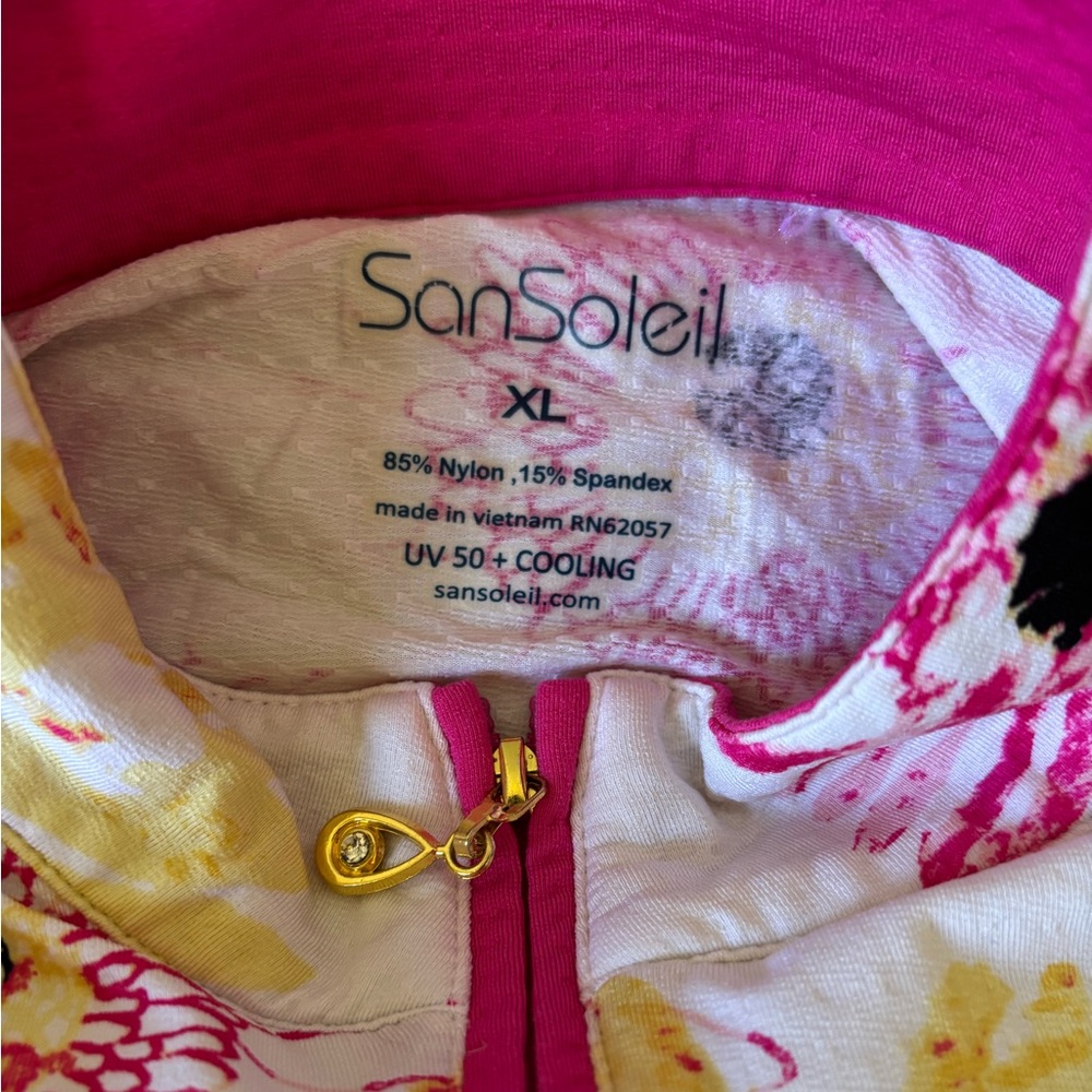 Sal Soleil Floral Quarter Zip Pullover Top Pink Yellow White - Picture 5 of 7